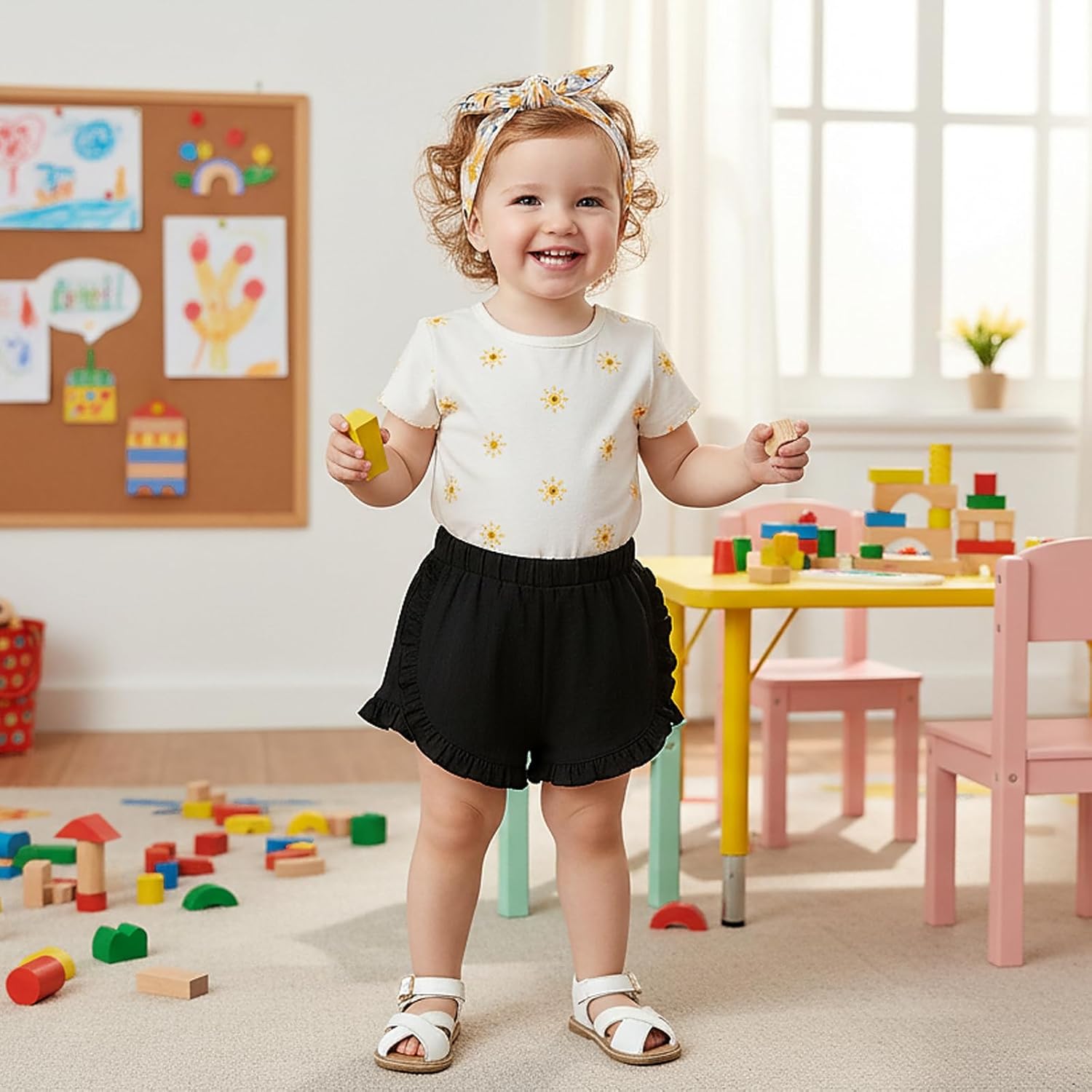 SOBOWO Toddler Girls Shorts Ruffle 2 Pack Baby Girl Solid Soft Cotton Pull-On Casual Shorts Bottom Summer Clothes Size 18M-5T - Image 3