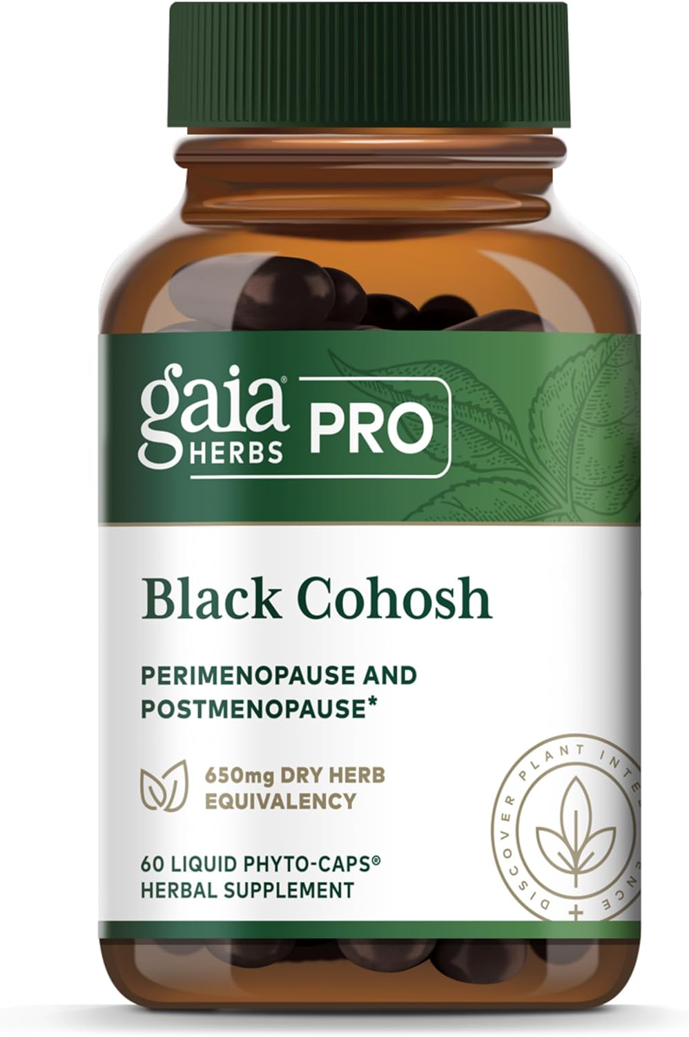 GAIA HERBS PRO Black Cohosh PRO - Healthy Perimenopause & Post Menopause Support Supplement* - Women's Health Supplement with Black Cohosh Root Extract - Vegan - 60 Liquid Phyto-Caps (60 Servings)