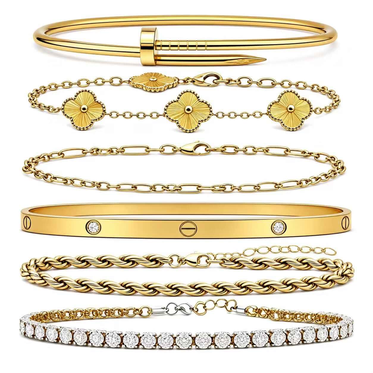 14K Gold Plated Stackable Bracelets Set for Women, WaterproofNon Tarnish Cuff Bracelet Stackable Gold Bangles Bracelet for Women Trendy