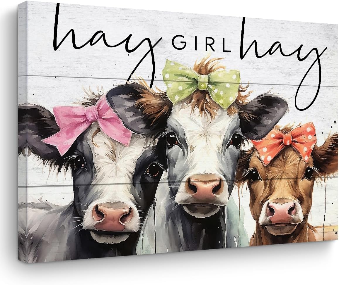 Cow Pictures Wall Decor Farmhouse Wall Decor Cow Wall Art Funny Cows Gifts Rustic Vintage Country Framed Poster Artwork Prints Pictures for Home Farmhouse Bathroom Bedroom Living Room 15" x 11.4"