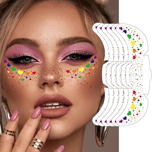 Glitter Freckles Rainbow Pride, 6-Pack Face Tattoo Sparkle Heart Freckles