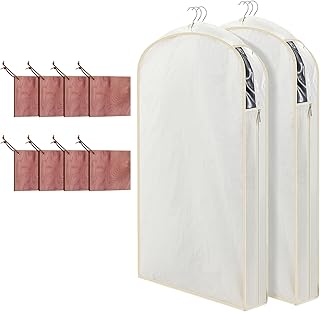 Briwooody 2 Sets 40 Inch Linen Fabric Bags for Hanging Clothes and Storage with Cedar Blocks for Fresh Smell and Moth Protection Sandpaper for Suit Fur Coat Jacket Sweater