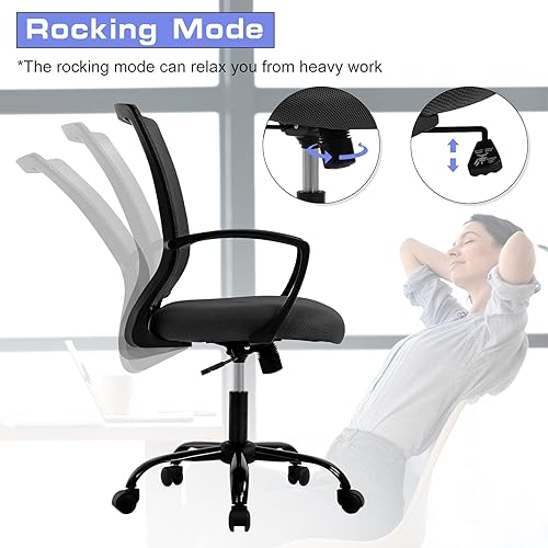 Miniatura 6 de Silla ergonómica de oficina para computadora, silla de escritorio de malla, silla giratoria con respaldo medio y apoyabrazos, silla de juegos de