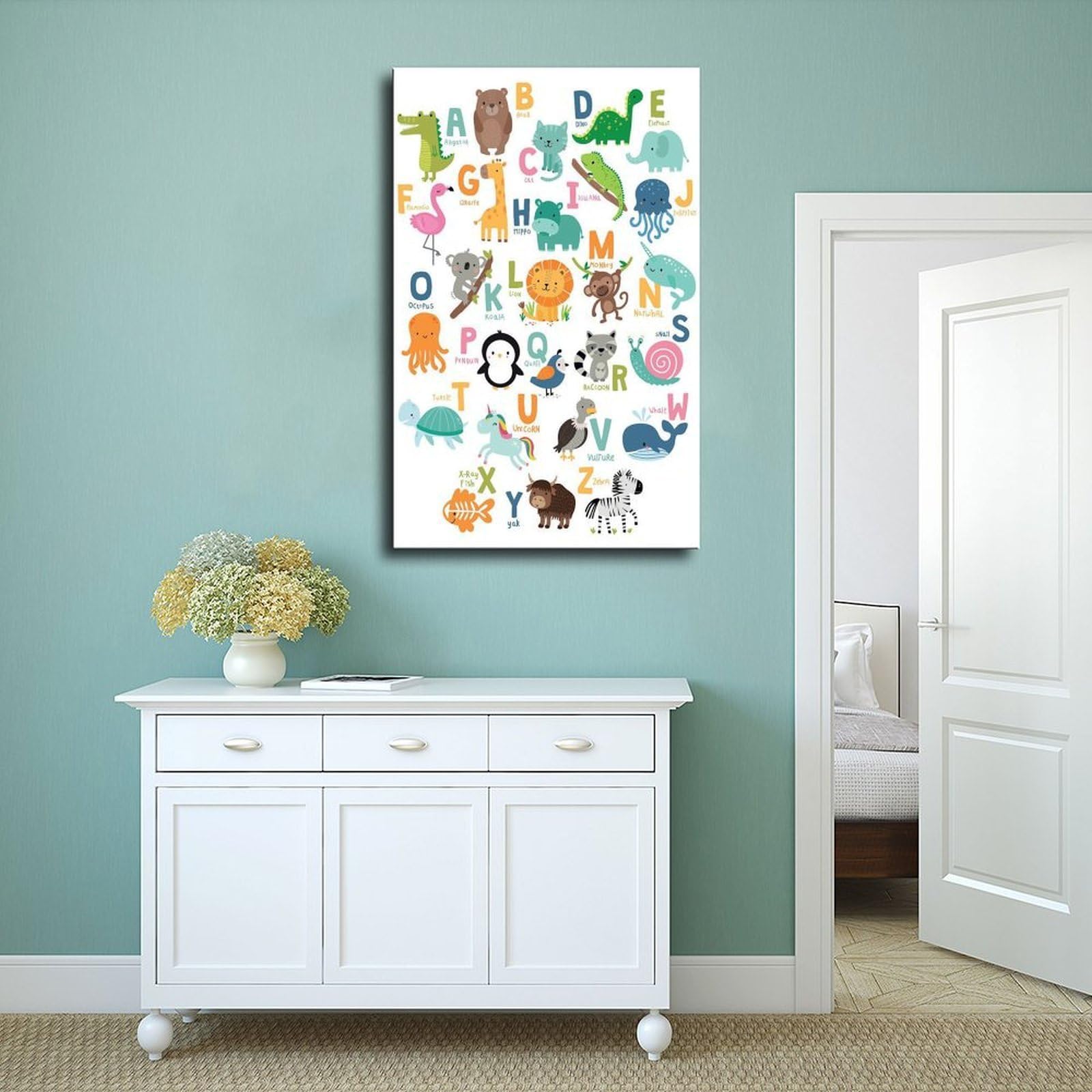 Poster sur toile avec thèmes éducatifs de l'alphabet de A à Z (8) - Décoration murale pour salon, chambre à coucher - 40 x 60 cm