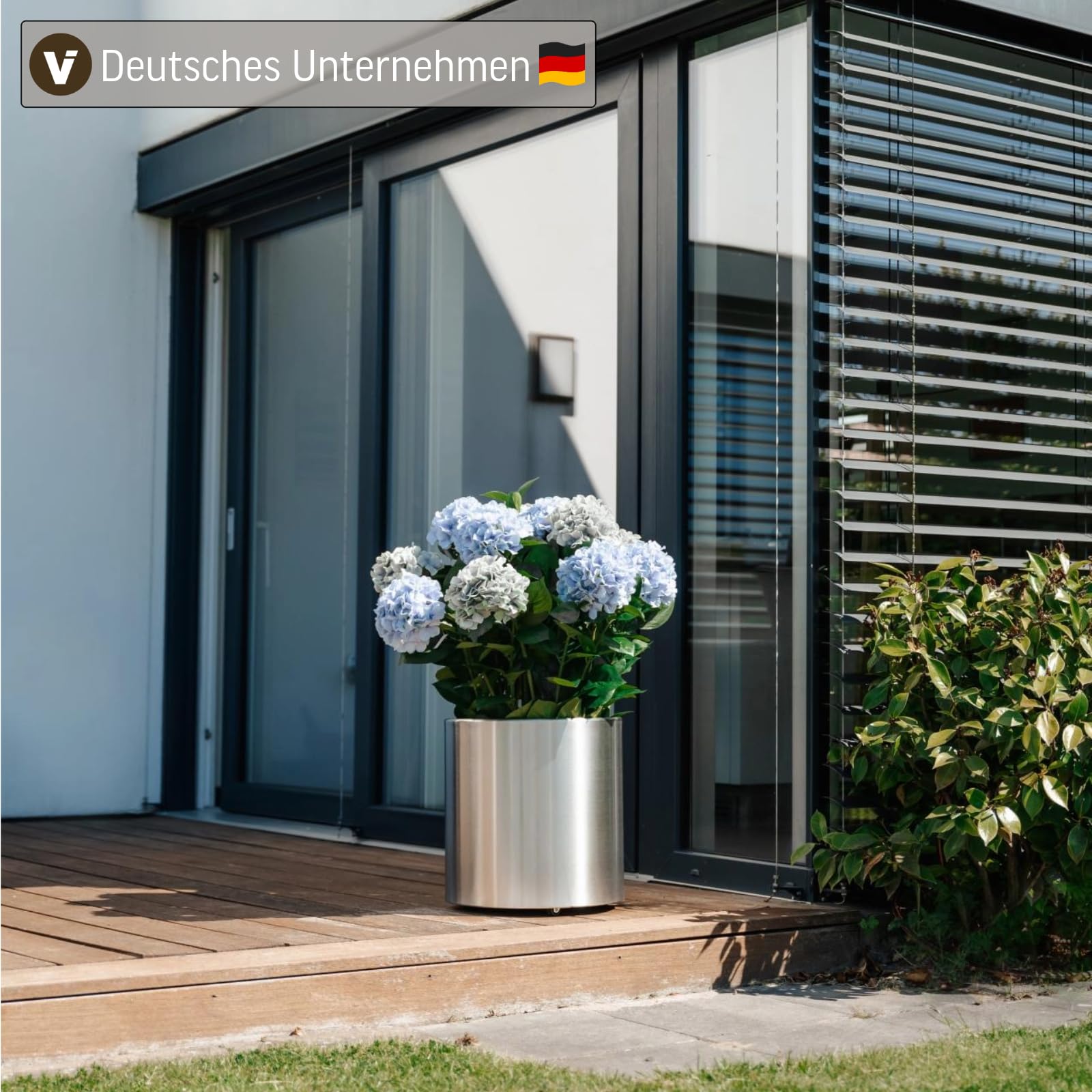 VIVANNO Pflanzkübel Edelstahl New Rondo - Wetterfest & Rostfrei mit Rollen | Mobiler Blumenkübel Ø40x40 cm, wetterbeständig, für außen & draußen, rostresistent, edles Design, korrosionsbeständig.