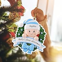 Vista 5 de Adorno de primera Navidad de bebé 2024 Primera Navidad del bebé, nombre personalizado y año para niñas recién nacidas, adorno de recuerdo