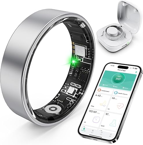 Anillo inteligente con monitoreo del sueño, conteo de pasos, frecuencia cardíaca, oxígeno en sangre para iPhone y Android, sin tarifa de