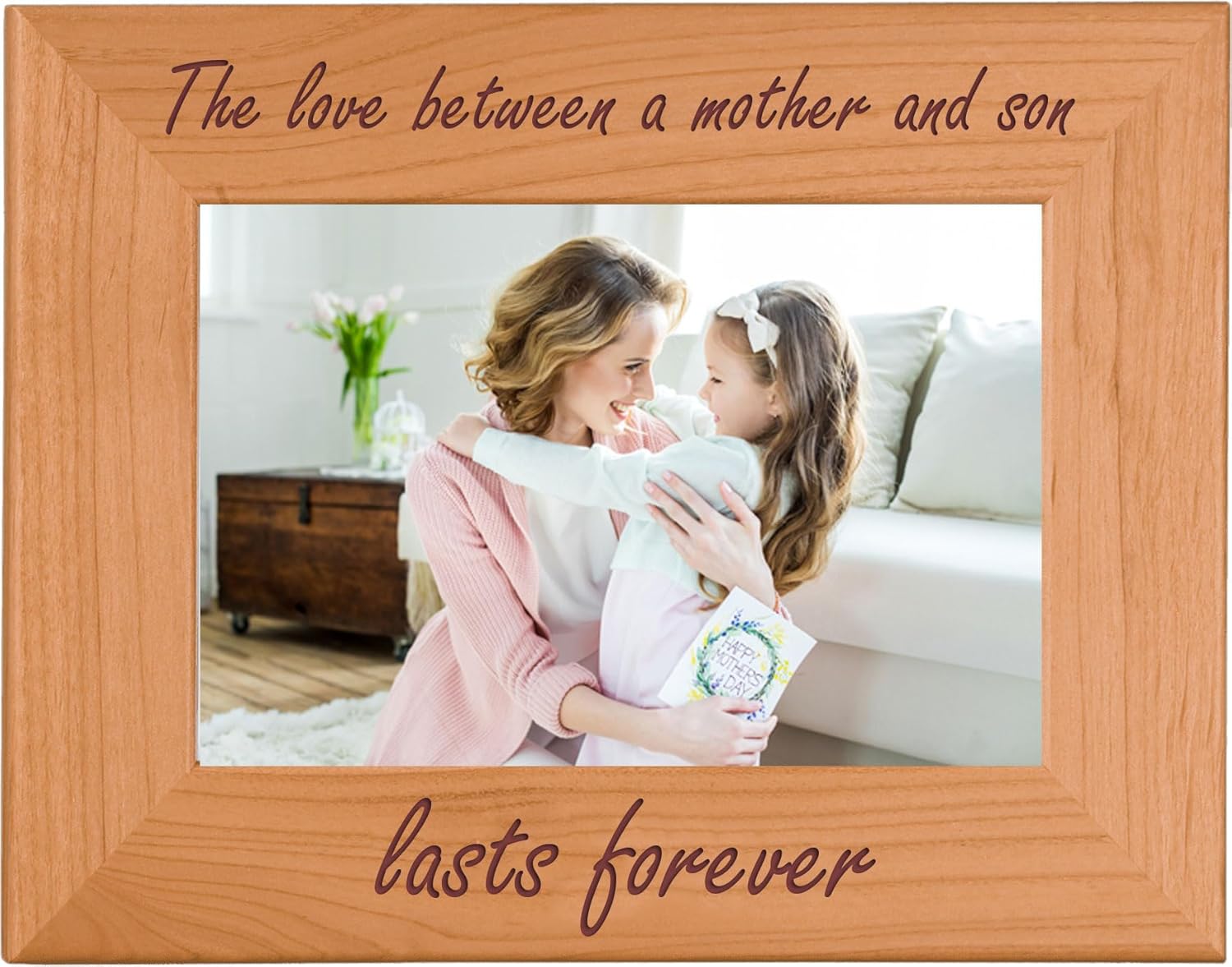 CustomGiftsNow The Love Between A Mother And Son Lasts Forever Engraved Tabletop/Hanging Natural Alder Wood Picture Frame (4x6-inch Vertical)