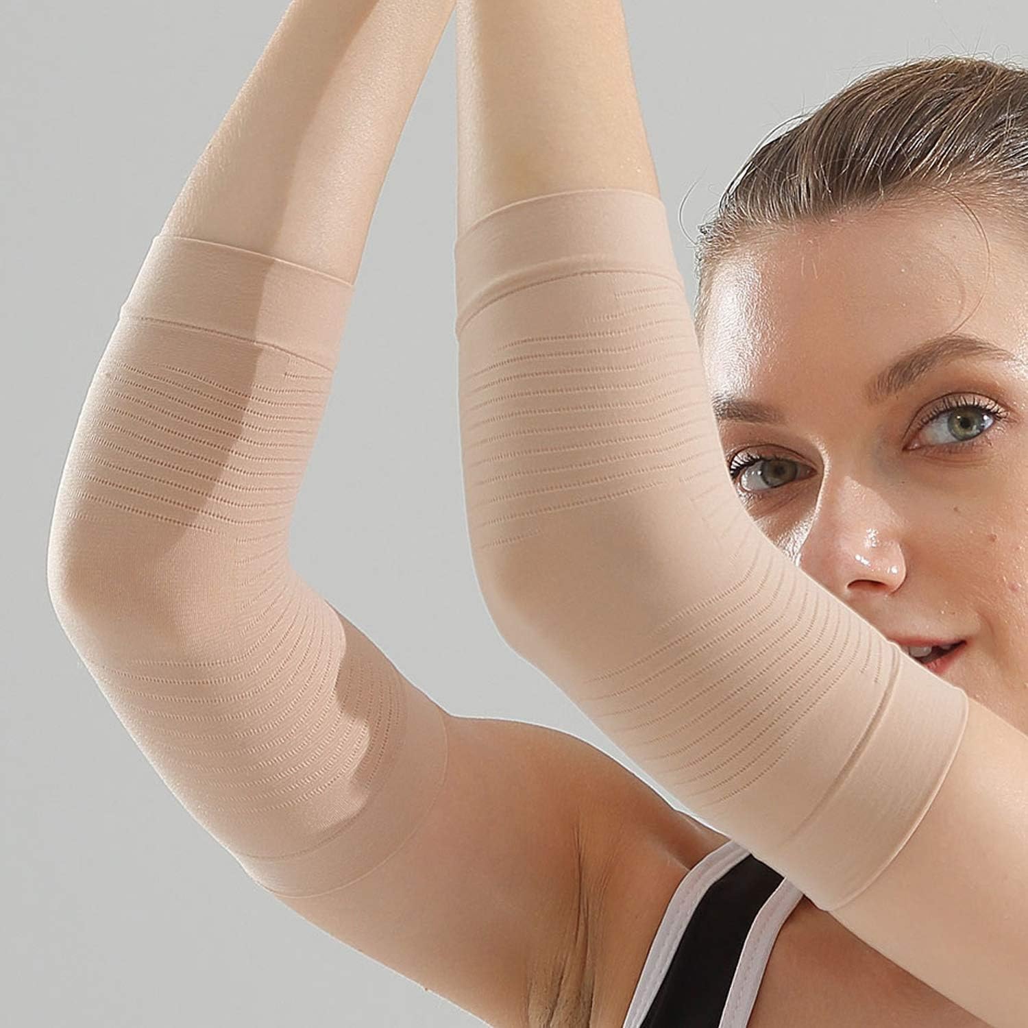 2Pair upper arm compression sleeve, Compression Sleeve for Women,Aids Weight Loss, Targets Upper Fat, Tones & Shapes. Includes (Beige + Black)