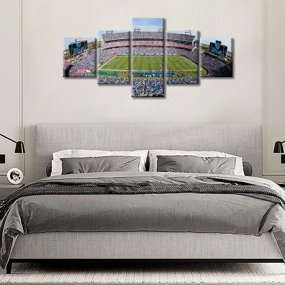 Tela da parete con 5 pannelli, motivo: Titani, squadra di calcio americana, decorazione da parete per camera da letto, soggiorno, sport, stadio, poster incorniciato, pronto da appendere, 127 x 24 cm
