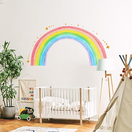 Miniatura 6 de Adhesivo de pared grande con diseño de arco iris, diseño bohemio de arco iris, calcomanías de pared para despegar y pegar, decoración de pared para