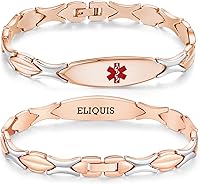 Vista 49 de LinnaLove Pulseras de alerta médica personalizadas para mujer, pulseras médicas de emergencia de acero inoxidable con grabado gratuito (7.5)