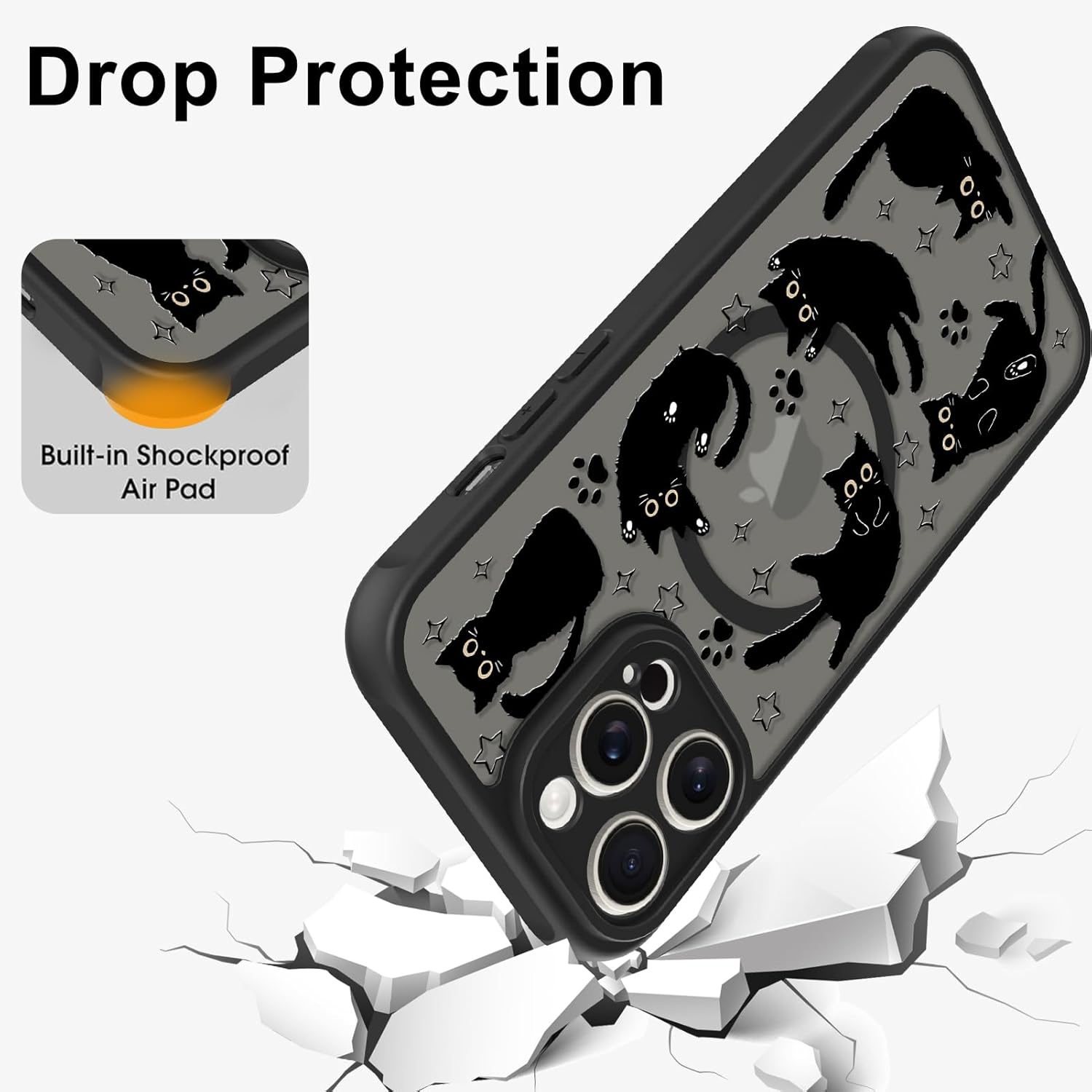 Cute Magnetic Case for iPhone 13 Pro Max Case [ Compatible with MagSafe ] with Black Cat Cats Pattern Design for Women Girls Boys, Soft Bumper Hard Back Kawaii Animal Protective Phone Cover - Image 5