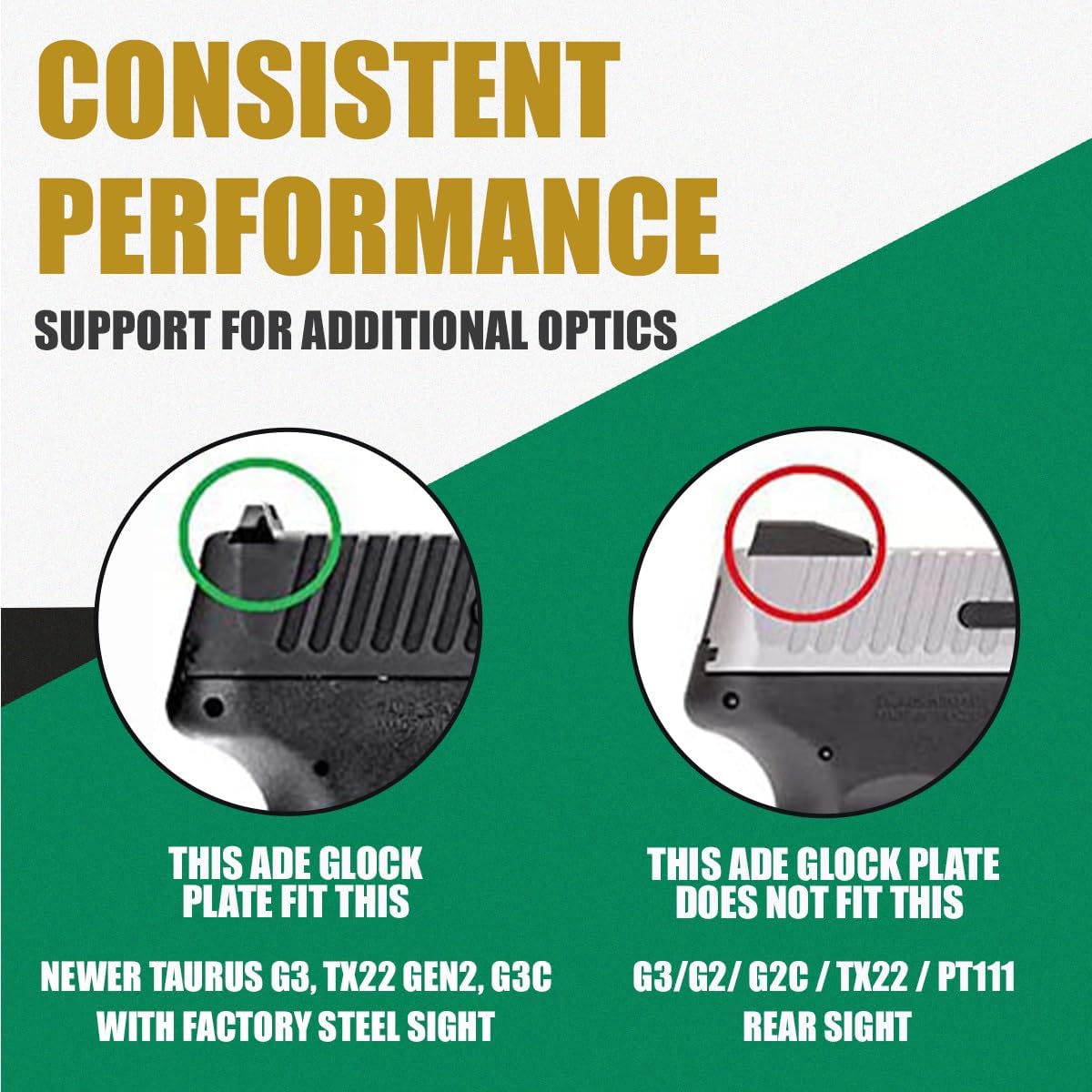 ADE RD3-006x Green Dot + D1 Rear Optic Mounting Plate/Adapter for All Glock (Non-MOS, Non-Aftermarket Slide) Standard Models,Canik TP9SF,Taurus GX4,TX22 GEN2,G3C,G3 with Factory Steel Sights Pistol