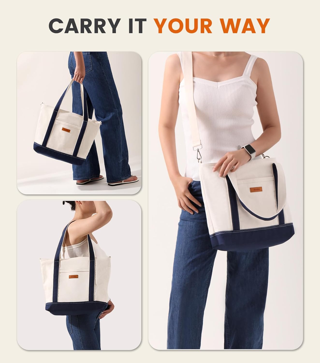 Aveniee Canvas Tote Bag for Women, Crossbody Purse with Zipper, Adjustable Shoulder Strap Handbags - Image 6