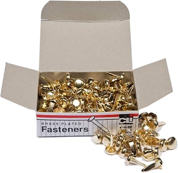 Charles Leonard Inc. Brass Plated Round Head Fasteners, 0.38 Inch Shank, 8 Mm Head, 10 Boxes of 100 Each 1R,Bp