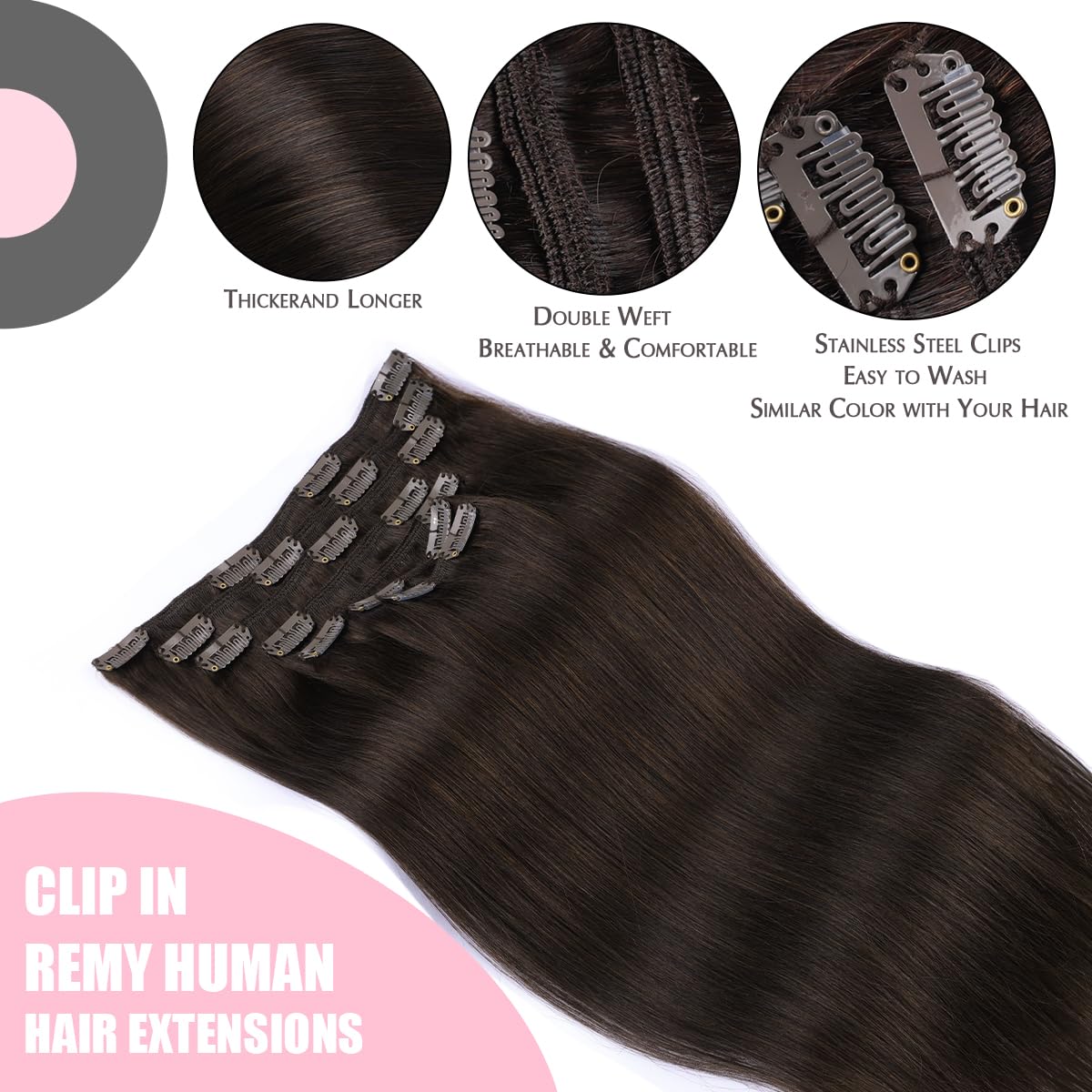 SURNEL Extensiones Clip Pelo Natural 100g 35cm 6 Piezas Castaño Chocolate Extensiones De Clip De Humano Real Extensiones Pelo Natural Remy (C#4-35cm) — view 78