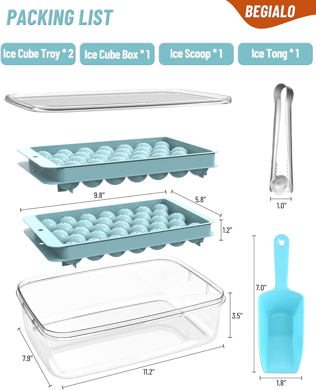 BEGIALO Ice Cube Tray Round Ice Trays for Freezer with Lid and Bin
