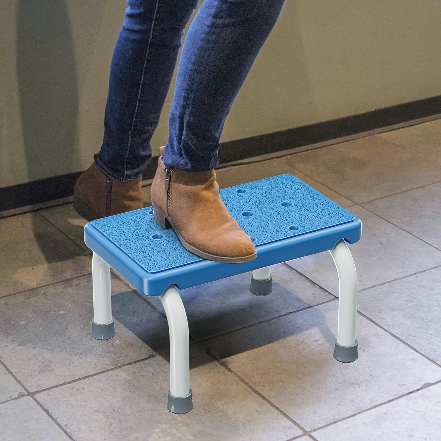 Step Stool with Handles for Elderly-Bed Stools with Adjustable Handrails and Non-Skid Platform,Foot Stool for Bedside,Kitchen,Car,Bathtub,Holds up to 350 lbs