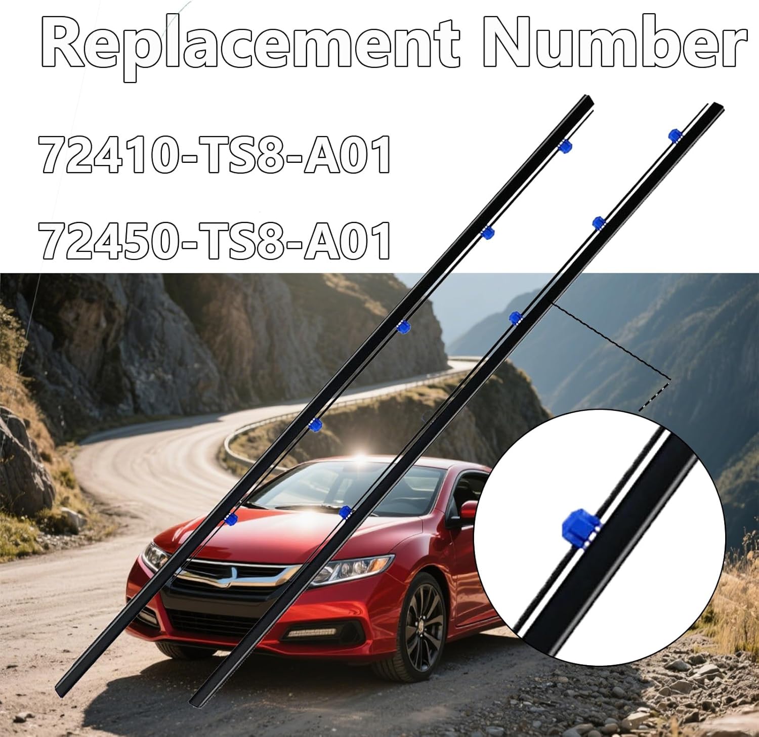 2Pcs Weatherstrip Window Moulding Trim Seal Belt Compatible with Honda Civic Coupe 2D 2012-2015 Replace# 72410-TS8-A01 72450-TS8-A01