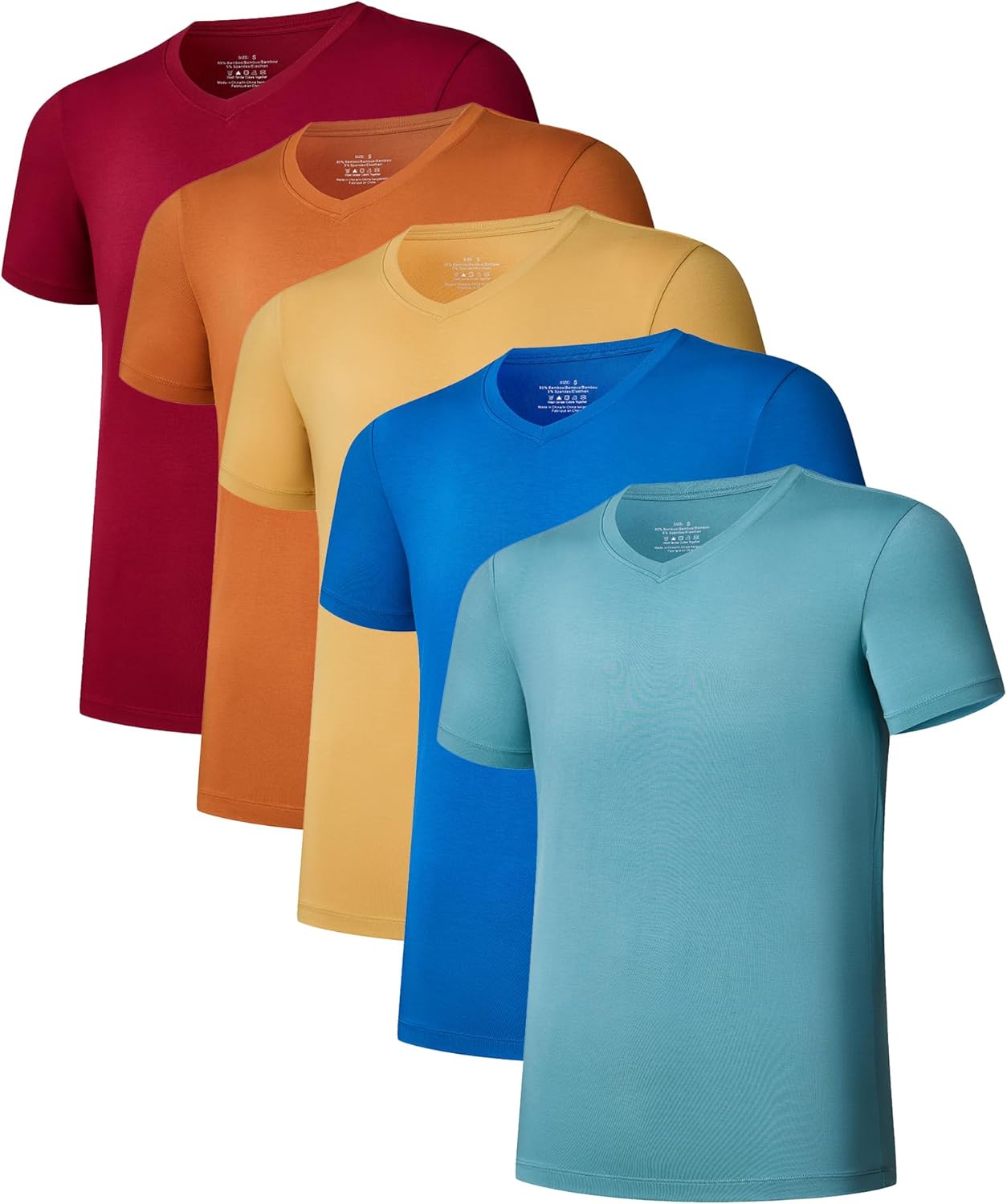 COLORFULLEAF Men's Undershirt Bamboo Rayon T-Shirts Short Sleeve V-Neck Soft Tees for Men Tag-Free Underwear 3 or 5 Pack