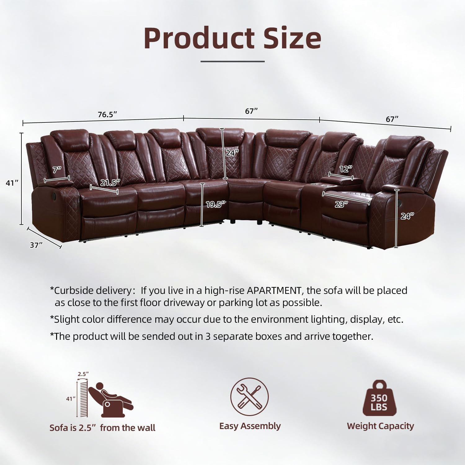 Leather Power Recliner Sectional Couch for Living Room Furniture Sets,L Shaped Sofa Set with Recliner/LED Lights/Storage Console/Drop Down Table/Cup Holders(Burgundy,Sectional+Loveseat+Chair)