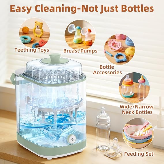 Grownsy EaseClean ボトルウォッシャープロ | オールインワンボトルウォッシャーと滅菌器と乾燥機 | 哺乳瓶洗浄機 ボトル、ポンプパーツ&ベビー必需品用 | 手洗いの代わり
