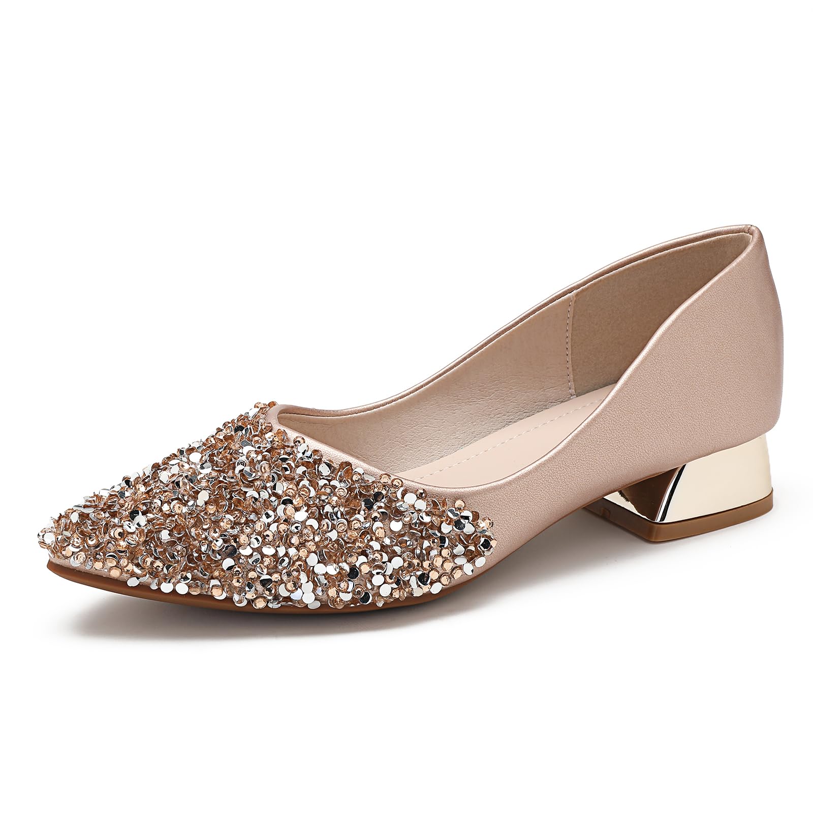 YQRUIMIAO Women's Pumps, Closed Toe Chunky Heels for Women, Comfortable Work Pumps Shoes, Pointed Toe Rhinestones Dress Wedding Pumps for Women