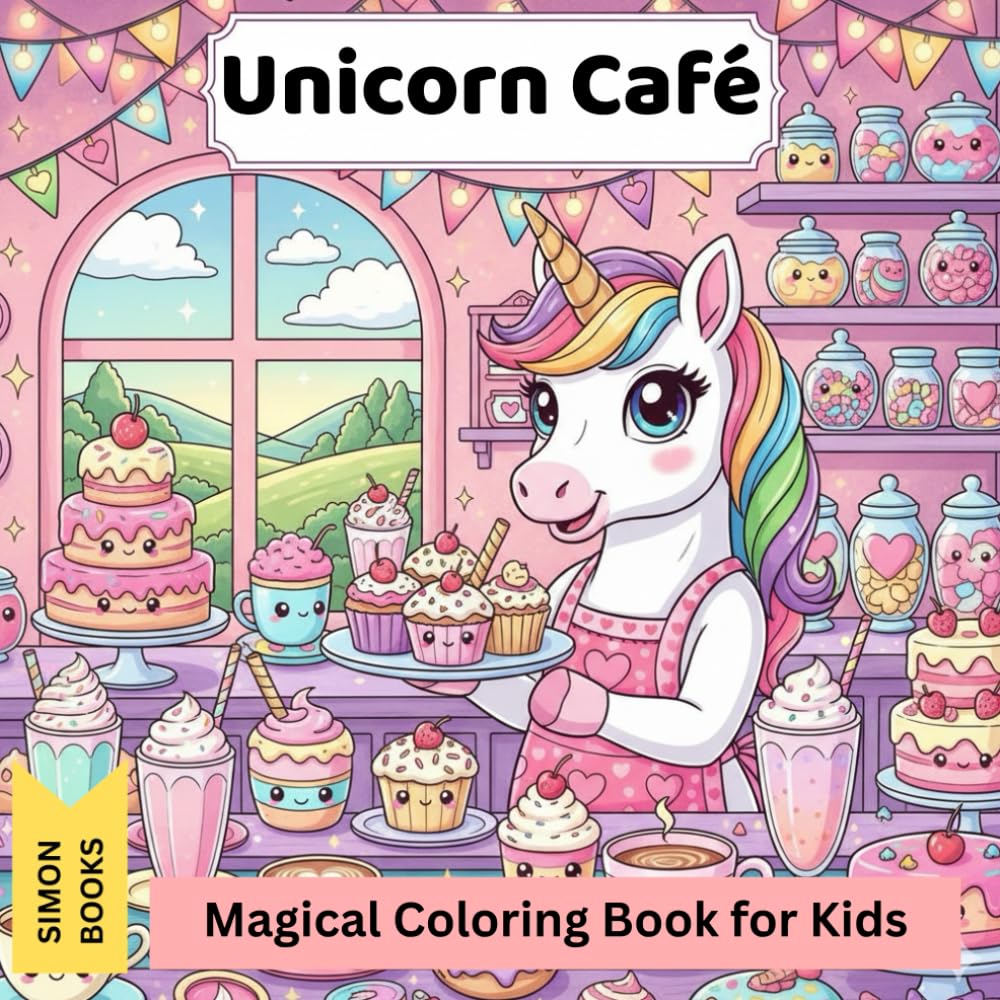 Unicorn Café – Magical Coloring Book for Kids: Adorable kawaii unicorns, desserts and cozy café scenes – perfect for creative kids and teens