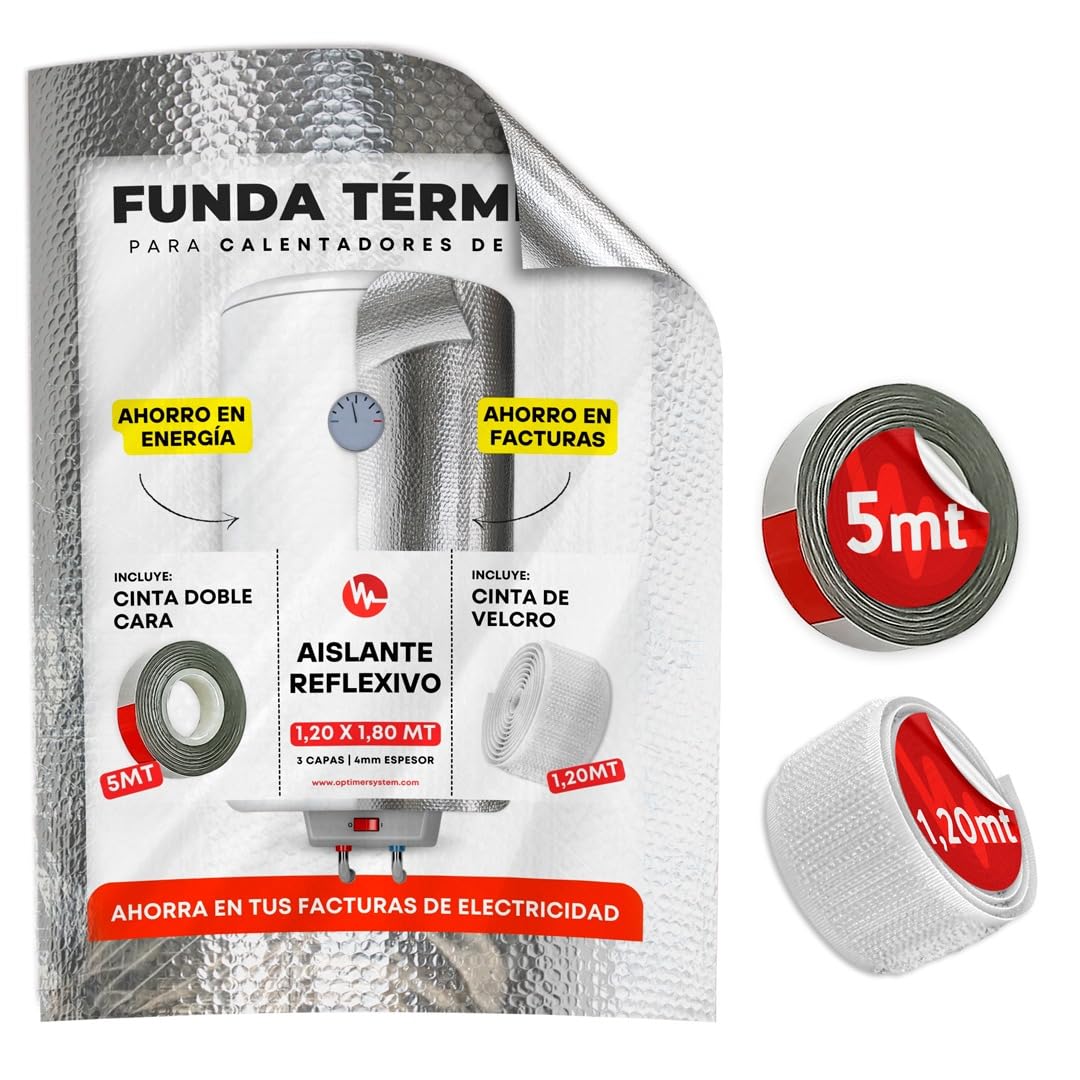 AISLANTE TERMICO reflexivo para CALENTADOR de AGUA - Reduce pérdida de calor y reduce consumo de energía - [ 1.20X1.80m ] - Incluye cinta doble cara y cinta autoadherente| 3 capas|4mm espesor