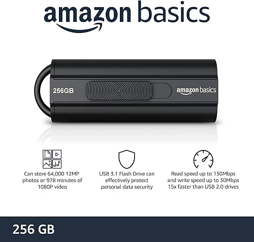 Vista 2 de Yaxa Basics Unidad flash USB 3.1 ultrarrápida de 256 GB de alta capacidad para transferencia y almacenamiento de datos, color negro