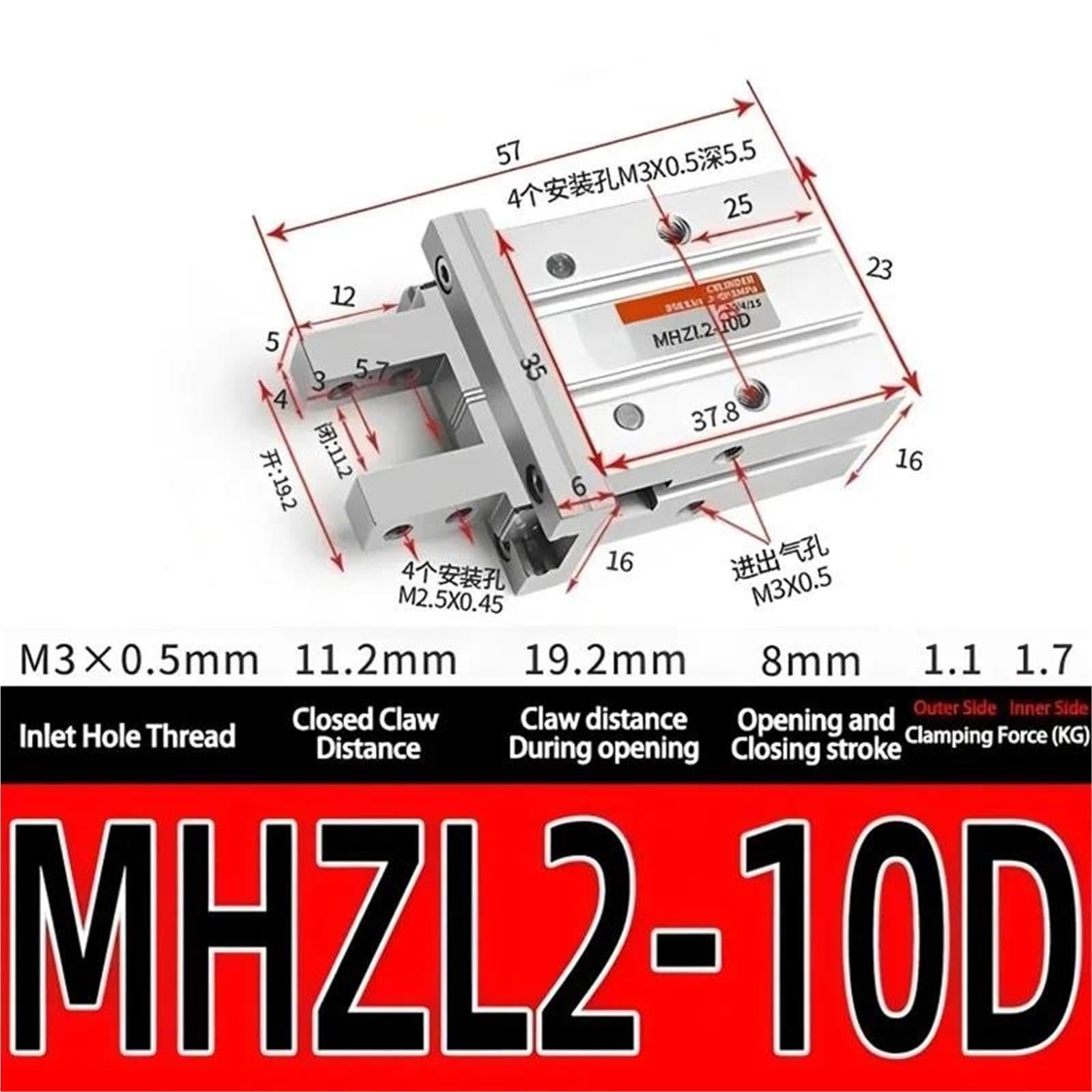 Cilindro de dedo neumático Cilindro de agarre de dedo de aire de doble efecto(MHZL2-10D)