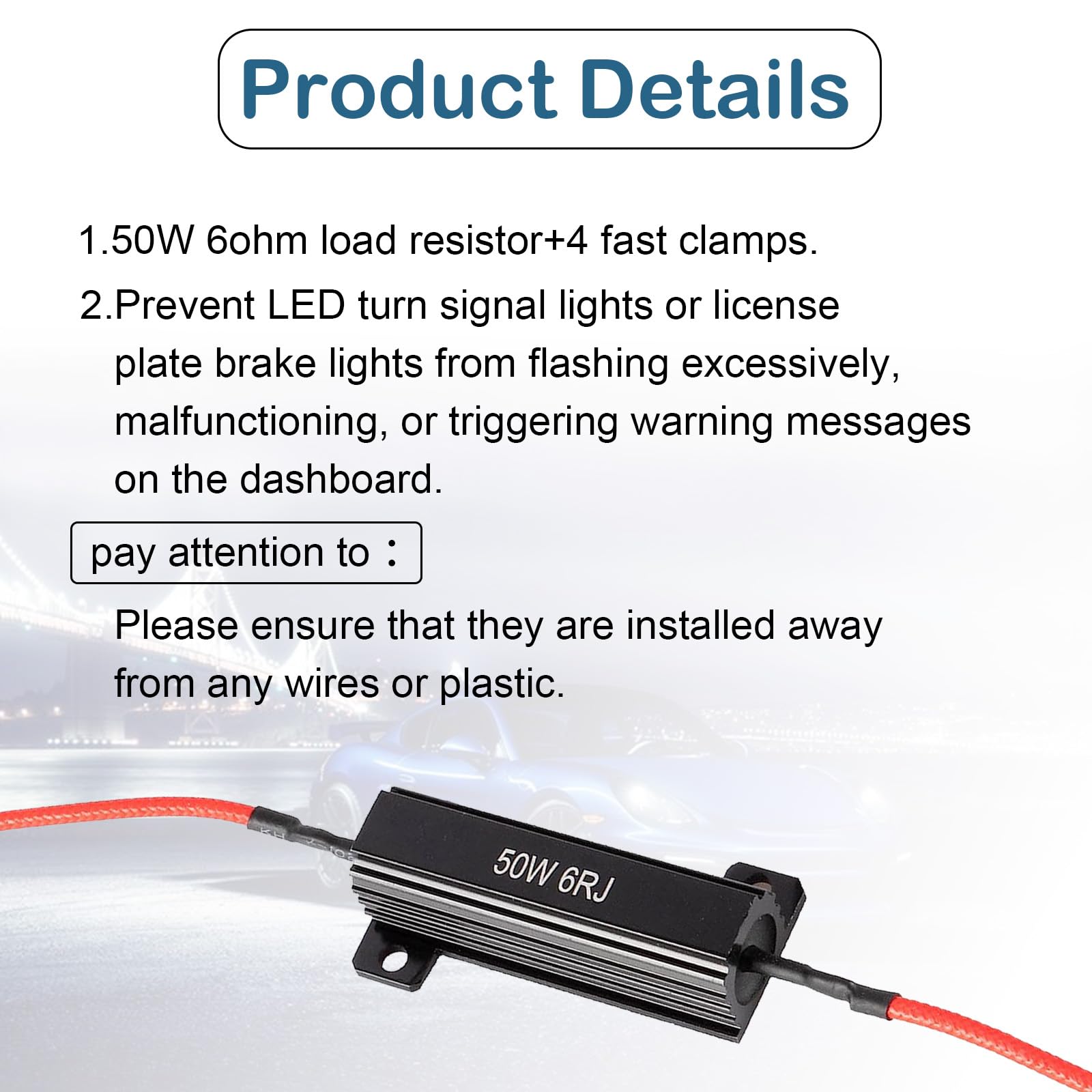 Alopee 4 Résistances De Charge 50W 6 Ohm - Anti Clignotement LED Pour Voiture - Fix Hyper Flash Et Erreurs - Avec Clips Rapides