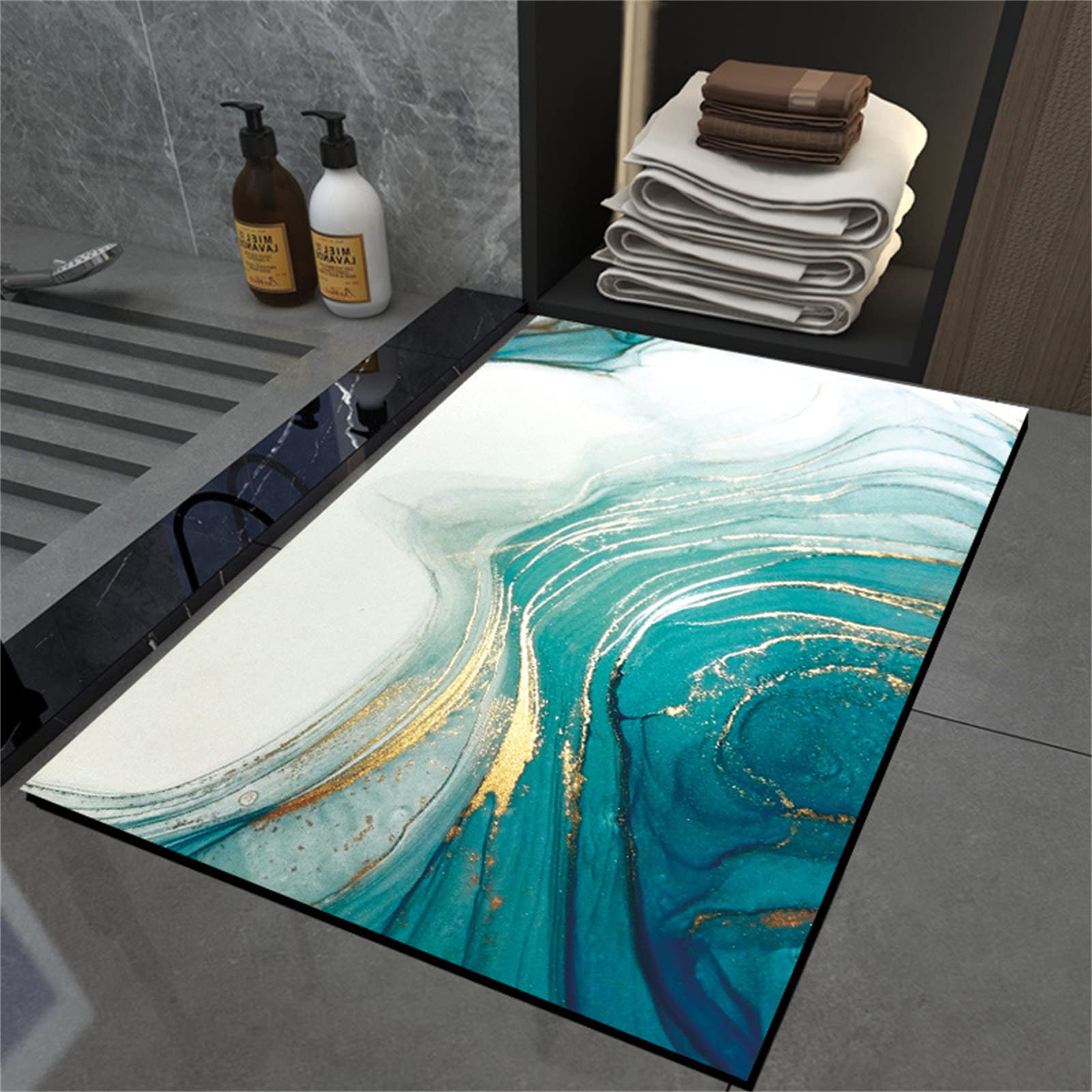 Super Absorbent Floor Mat, Diatomaceous Earth Bath Mat, Quick-Drying Bathroom Carpets, Living Room Large Carpet, Rubber Non-Slip Bottom, Simple Kitchen Doormat(Size:60X90cm,Color:b)
