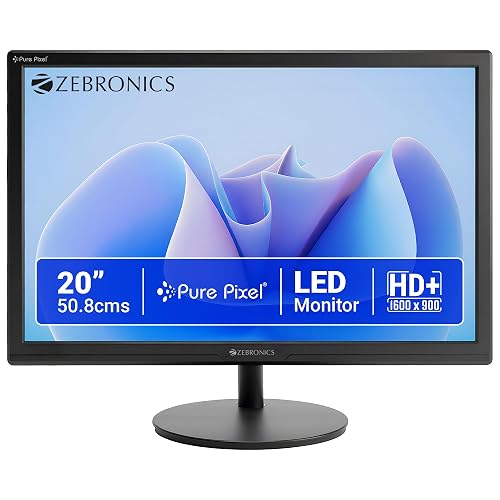 ZEBRONICS LED Monitor, 20 inch, HD+ 1600×900, 16:9 Aspect Ratio, 16.7M Colors, HDMI & VGA, Wall Mountable (EV20)