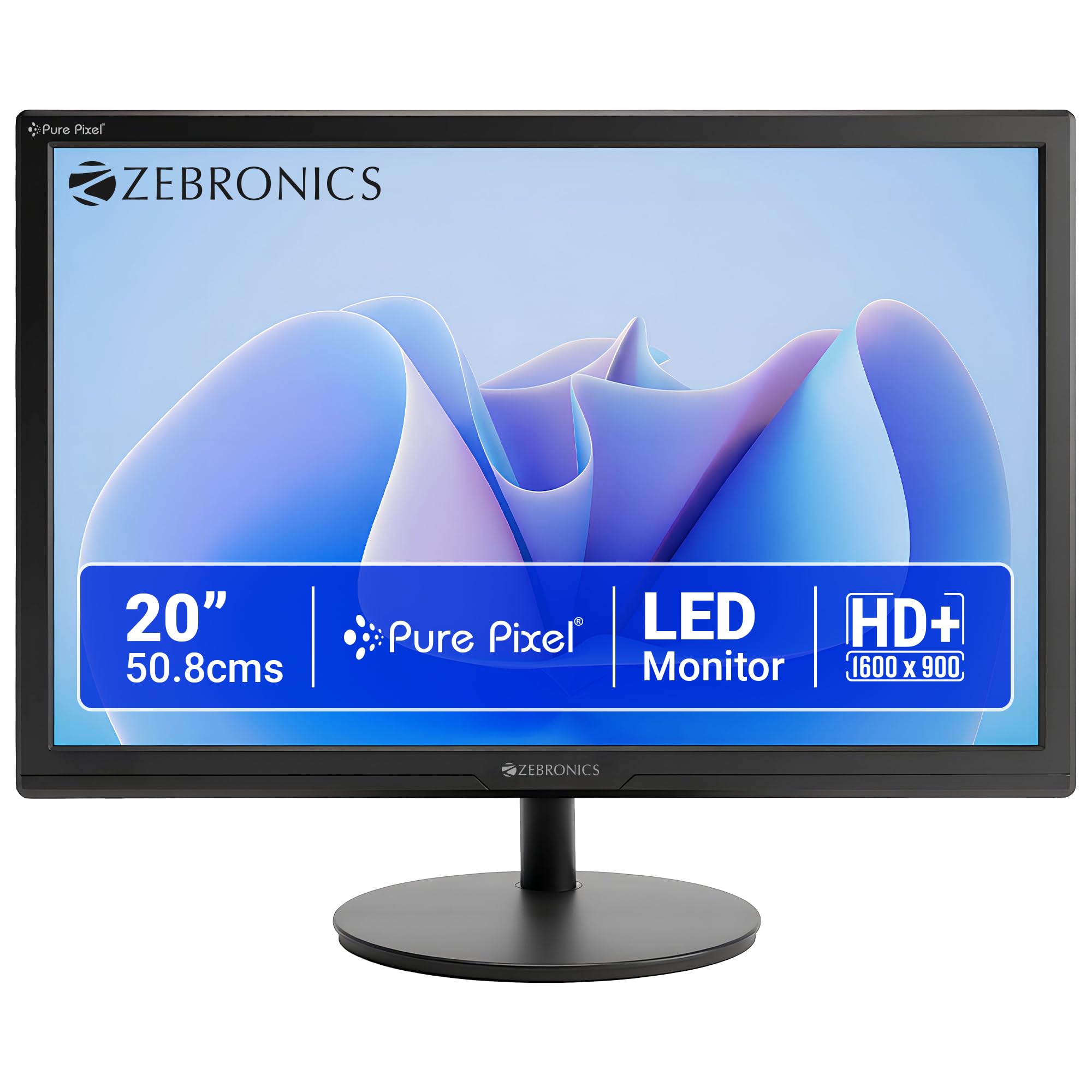 ZEBRONICS LED Monitor, 20 inch, HD+ 1600×900, 16:9 Aspect Ratio