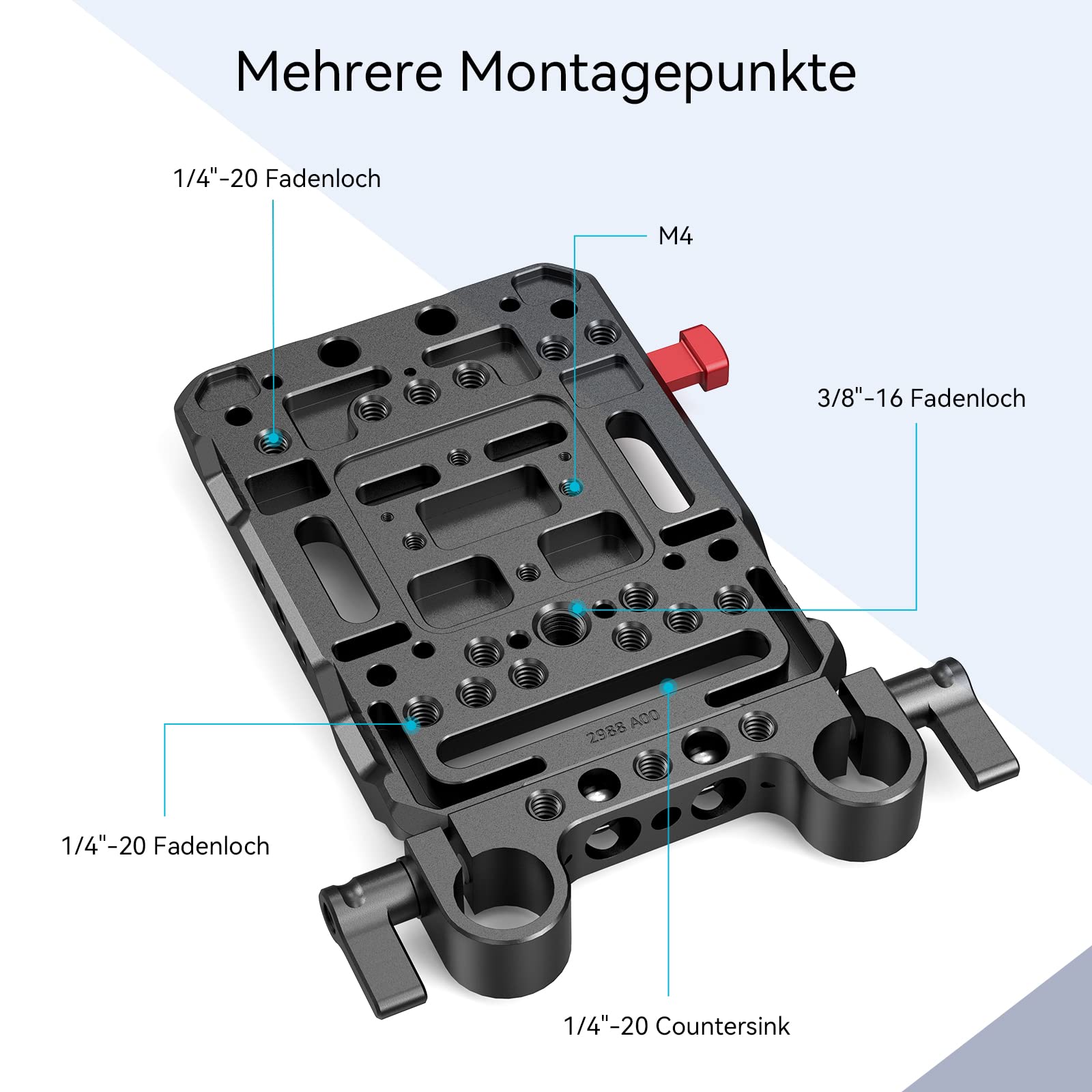 SMALLRIG V Mount Batterieplatte Battery Plate mit Dual 15mm Rod Clamp, Kompatibel mit für SmallRig für Moman für ZGCINE für PATONA und für VILTROX Akkus - 3016