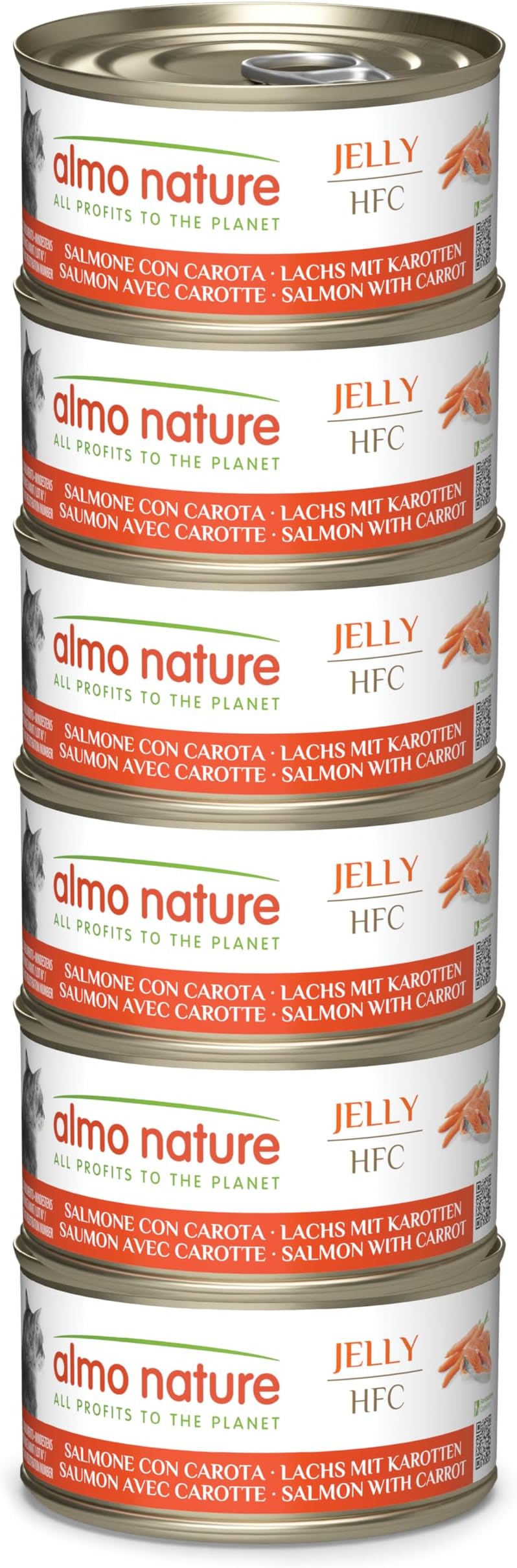 HFC Natural - Wet Cat Food - Salmon with Carrot - Human Grade, Gluten Free, Monoprotein - 70g, Pack of 6