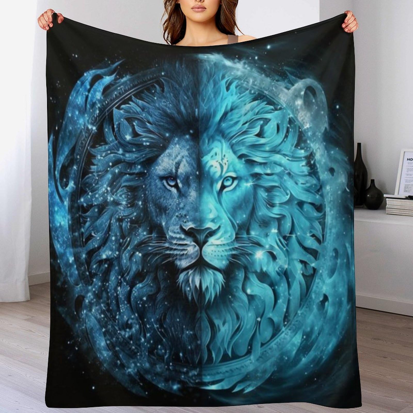 Couverture lion en flannel lavable : le plaid thermique anti-froid