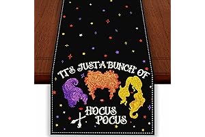 Linen Hocus Pocus Halloween Witch Broomstick Table Runner