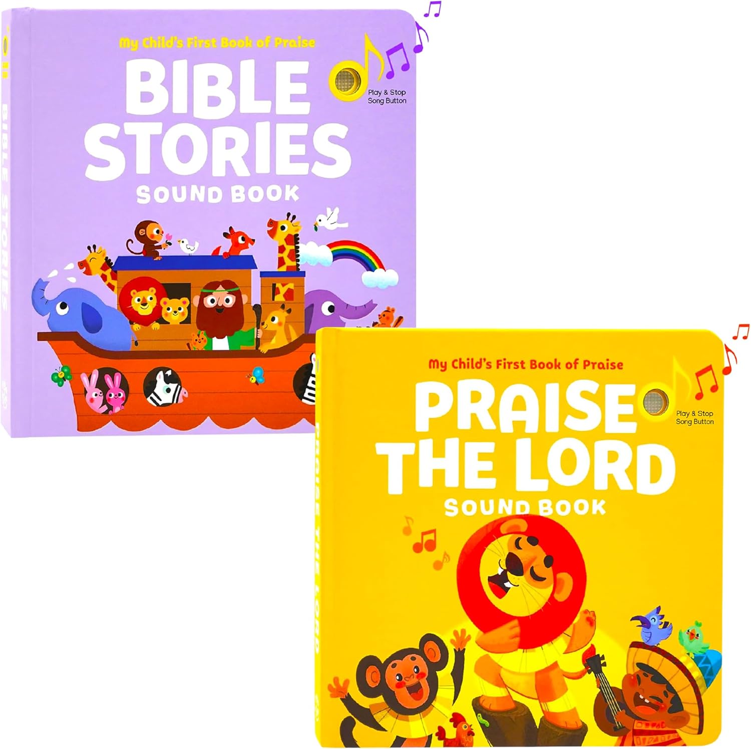 Bible Stories and Praise The Lord - Bundle of 2 Books - Christian Sound Books for Toddlers 1-3 | Six Bible Songs & Illustrations in Each Book, Musical Toys for Kids - Baptism Gifts for Boys and Girls