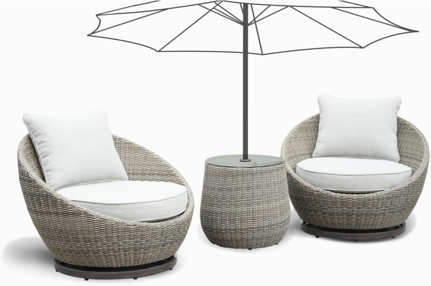 Cozy Outdoor Set - Swivel Woven Chairs, Side Table - All-Weather Resin Wicker, Ergonomic Design for Relaxation Outdoor Living Space Essential