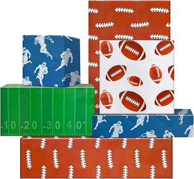 AircooL Rugby Wrapping Paper, Green Pitch Rugby Player in Full Flight Scrum Ball Wrapping Paper 12 Sheets Foled Flat 20x28 Inches per Sheet, Rugby Gift Wrap For Football Birthday Sports Party