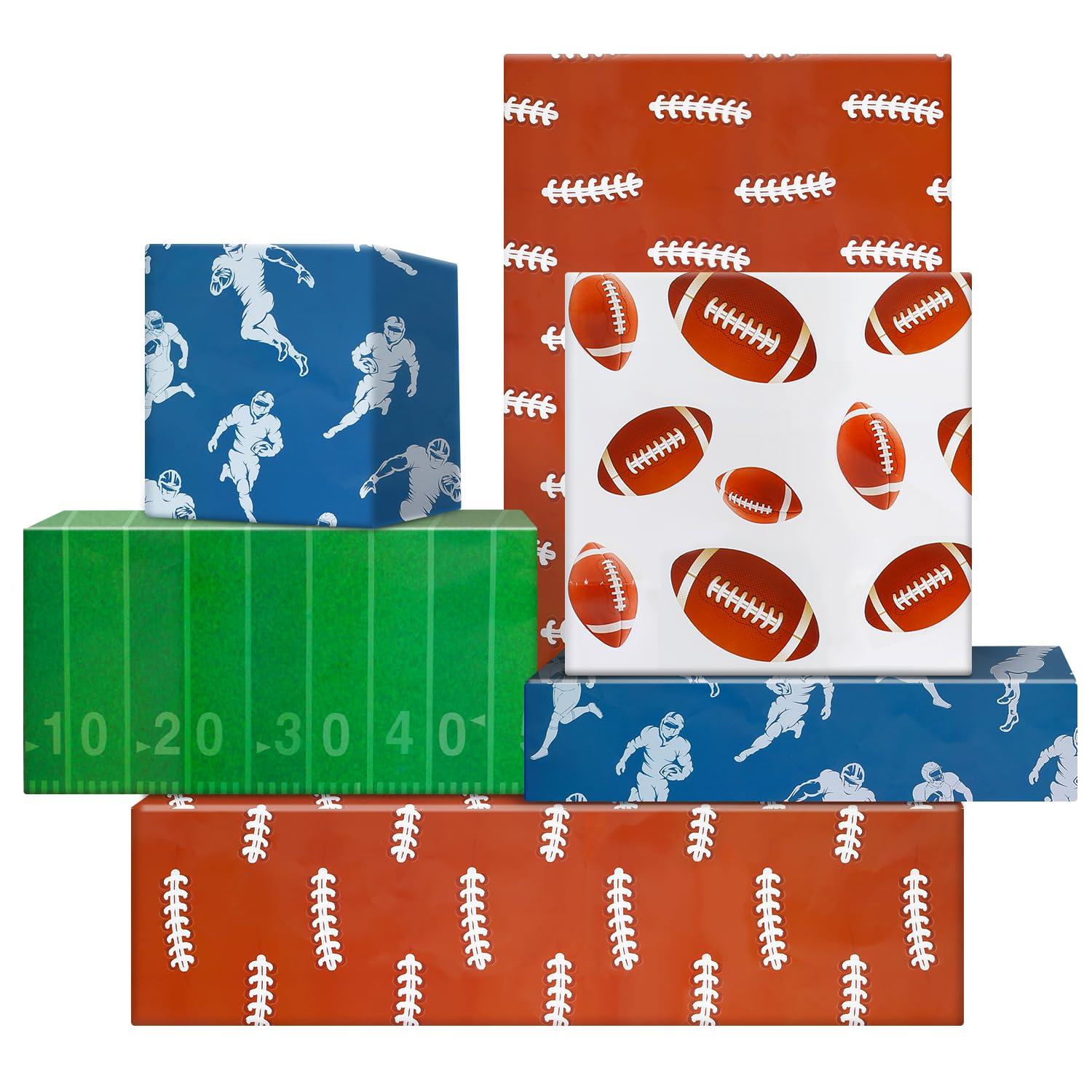 AircooL Rugby Wrapping Paper, Green Pitch Rugby Player in Full Flight Scrum Ball Wrapping Paper 12 Sheets Foled Flat 20x28 Inches per Sheet, Rugby