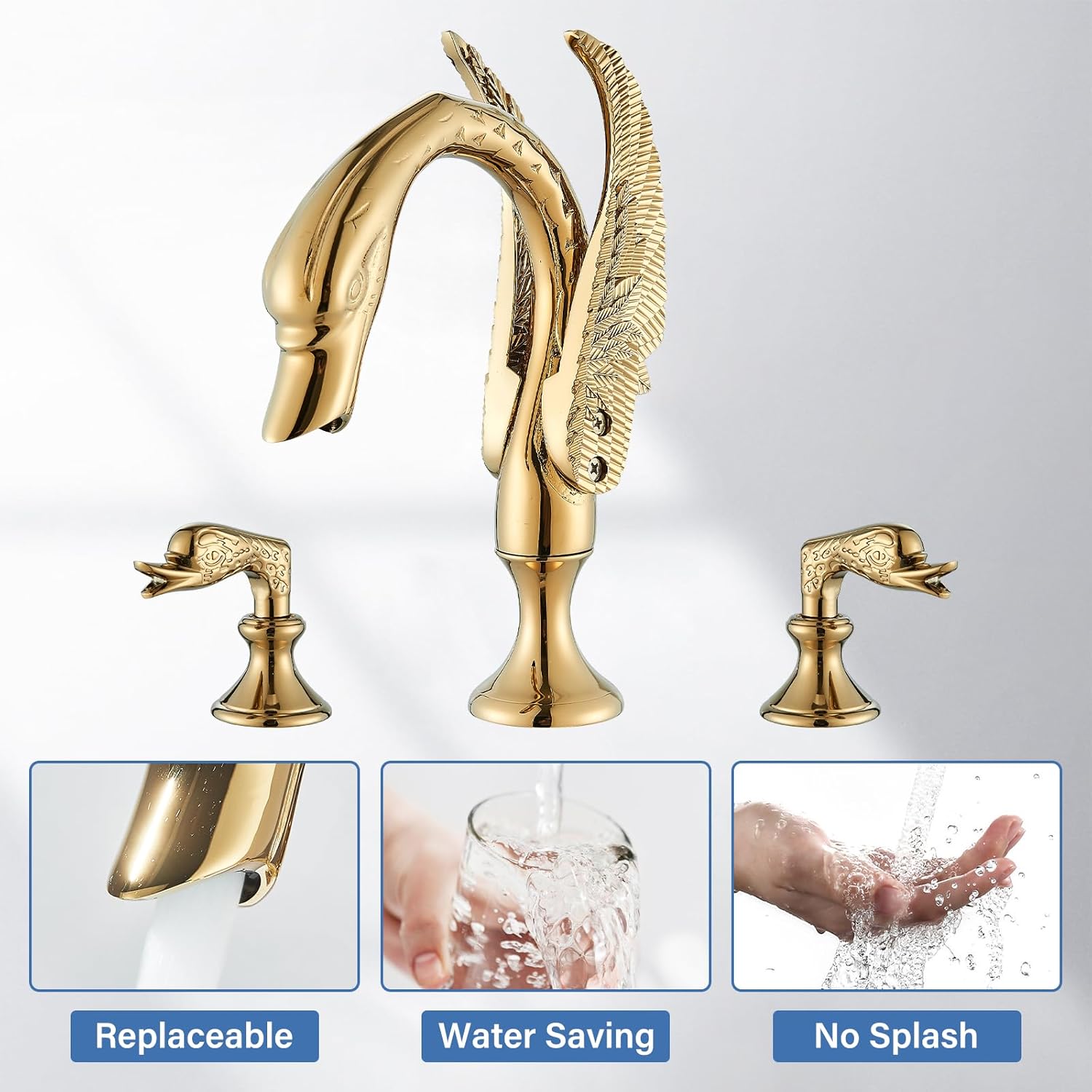 Luxurious Gold Swan Vessel Sink Faucet with Dual Handles