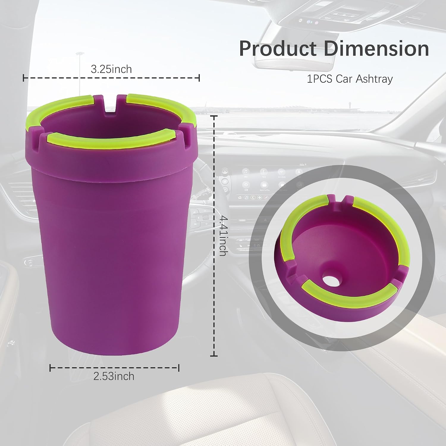 Smokeless Ashtray,Portable Car Ashtrays for Cup Holder Smell Proof,Multifunctional Ashtray with Lid Smell Proof for Ccar Truck SUV Keep Car Interior Accessories Tidy (Purple) image 2