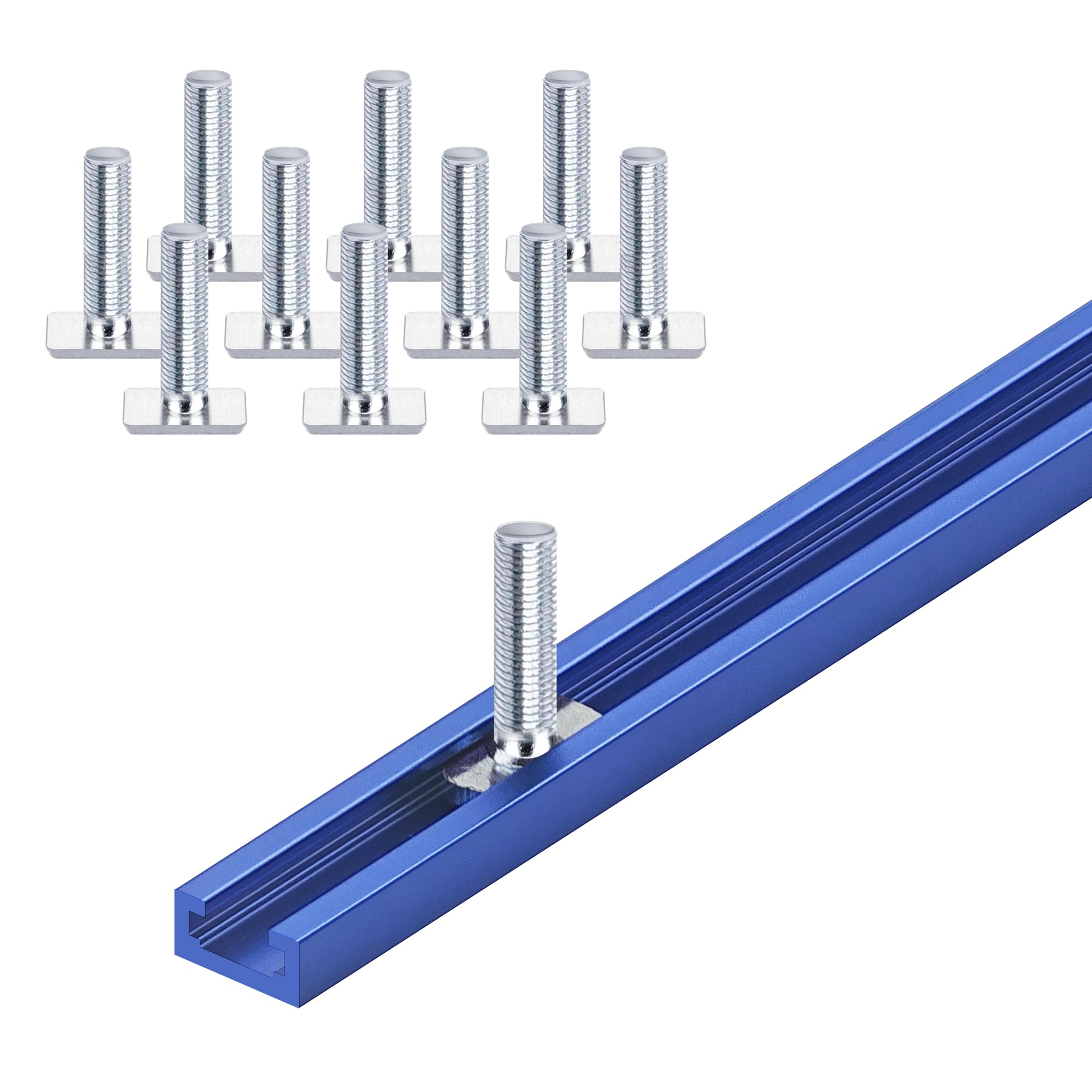 2 Stück 61 cm T-Schiene mit 20 Stück T-Track-Knauf-Set für Holzbearbeitung mit Schrauben, Aluminiumlegierung, Holzbearbeitungswerkzeuge, Doppelschnittprofil, Universal-T-Schienen mit vorgebohrten