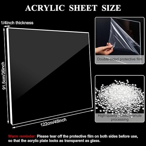 Miniatura 8 de Roowest Hoja de acrílico transparente gruesa de plástico cortado a medida, panel de tablero acrílico para grabado de manualidades (36 x 48 pulgadas,
