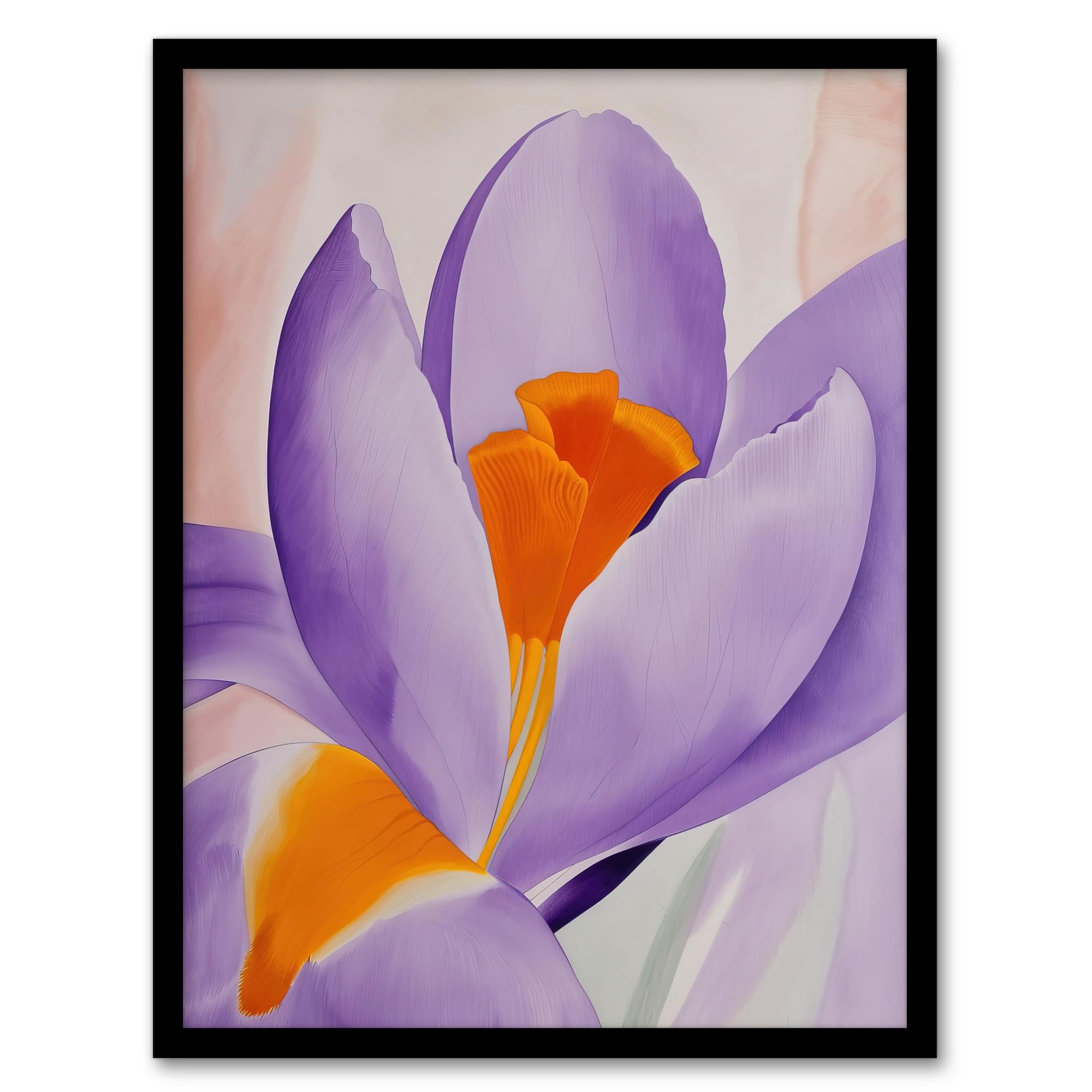 Artery8 Crocus Flower Orange Lilac Abstract Watercolour Living Room Artwork Framed Wall Art Print A4