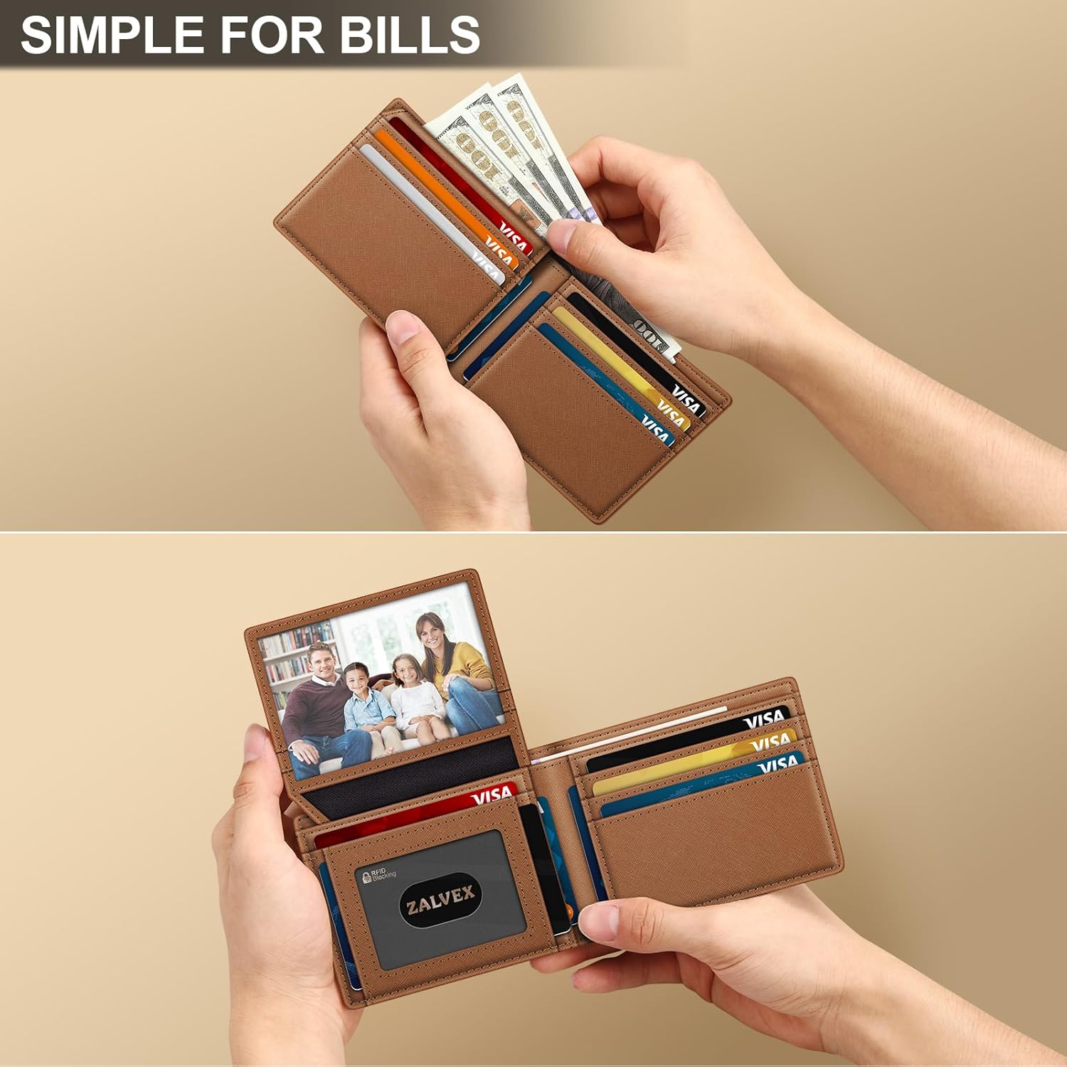 Wallet for Men Slim RFID Blocking Leather Credit Card Holder Wallet for 14 Cards, Bifold Minimalist Thin Wallet with 2 ID Windows & Cash Slot, Front Pockt Carteras Para Hombres, Birthday Gifts for Men - Image 5